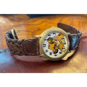 VTG 35mm Women's Lion King Timex Watch,Gold Tone Braided Leather Band